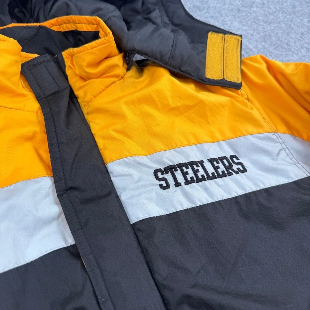 NFL Team Apparel Pittsburgh Steelers Parka Hooded Jacket Black Gold Youth Large